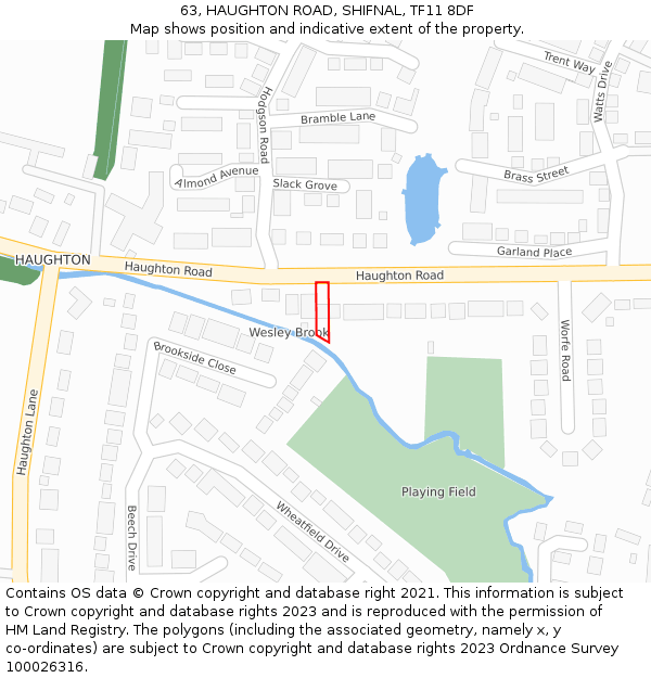 63, HAUGHTON ROAD, SHIFNAL, TF11 8DF: Location map and indicative extent of plot