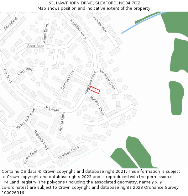 63, HAWTHORN DRIVE, SLEAFORD, NG34 7GZ: Location map and indicative extent of plot