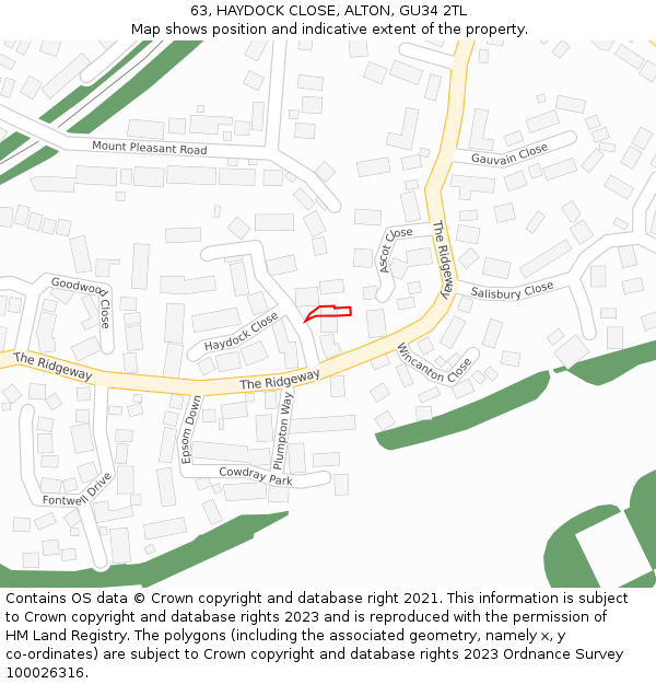 63, HAYDOCK CLOSE, ALTON, GU34 2TL: Location map and indicative extent of plot