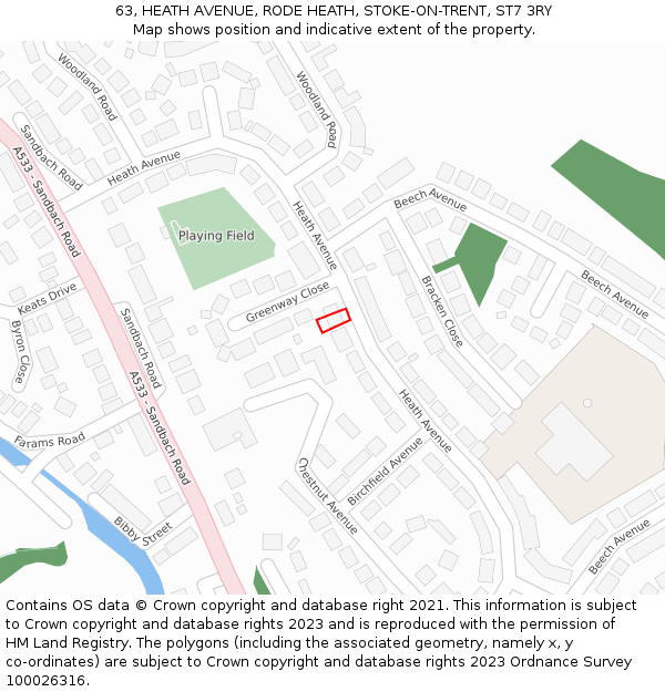 63, HEATH AVENUE, RODE HEATH, STOKE-ON-TRENT, ST7 3RY: Location map and indicative extent of plot