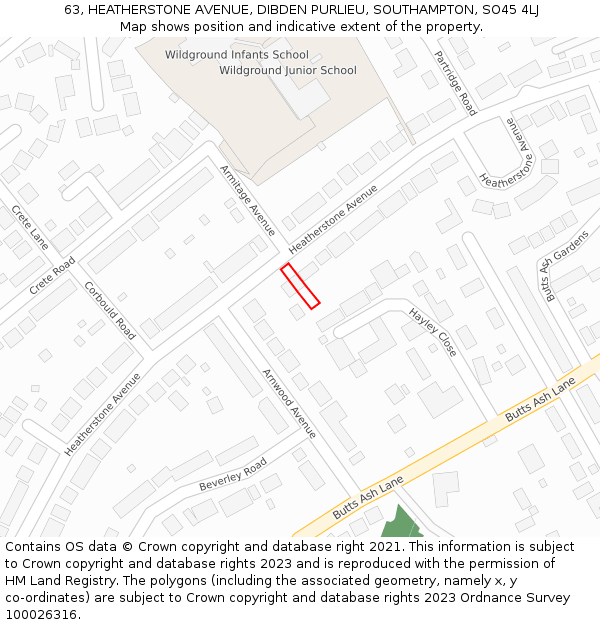 63, HEATHERSTONE AVENUE, DIBDEN PURLIEU, SOUTHAMPTON, SO45 4LJ: Location map and indicative extent of plot