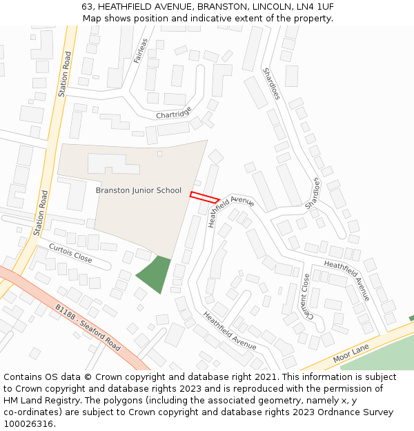 63, HEATHFIELD AVENUE, BRANSTON, LINCOLN, LN4 1UF: Location map and indicative extent of plot