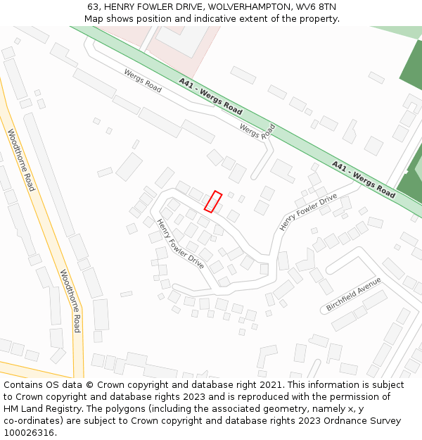 63, HENRY FOWLER DRIVE, WOLVERHAMPTON, WV6 8TN: Location map and indicative extent of plot