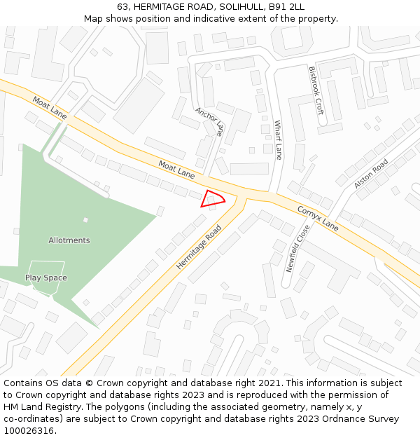 63, HERMITAGE ROAD, SOLIHULL, B91 2LL: Location map and indicative extent of plot