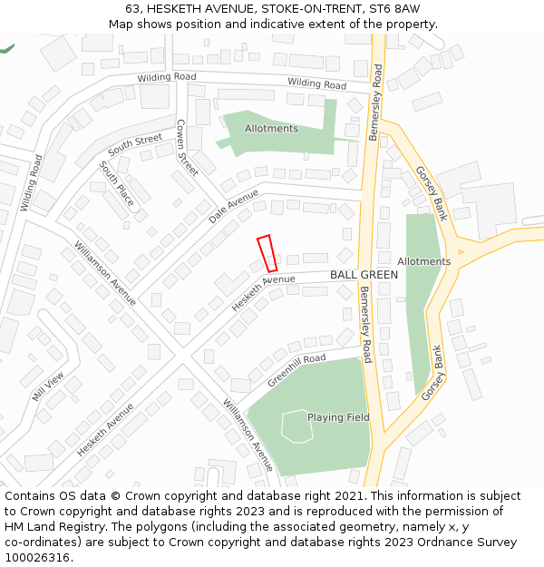 63, HESKETH AVENUE, STOKE-ON-TRENT, ST6 8AW: Location map and indicative extent of plot