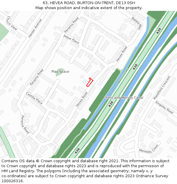 63, HEVEA ROAD, BURTON-ON-TRENT, DE13 0SH: Location map and indicative extent of plot