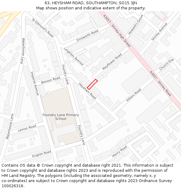 63, HEYSHAM ROAD, SOUTHAMPTON, SO15 3JN: Location map and indicative extent of plot