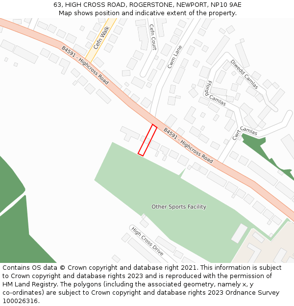 63, HIGH CROSS ROAD, ROGERSTONE, NEWPORT, NP10 9AE: Location map and indicative extent of plot