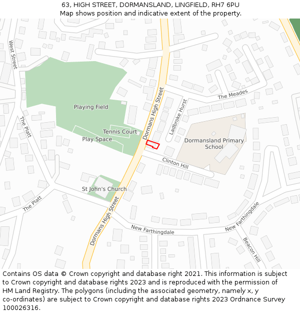 63, HIGH STREET, DORMANSLAND, LINGFIELD, RH7 6PU: Location map and indicative extent of plot