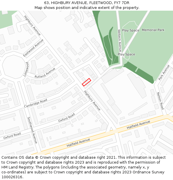 63, HIGHBURY AVENUE, FLEETWOOD, FY7 7DR: Location map and indicative extent of plot