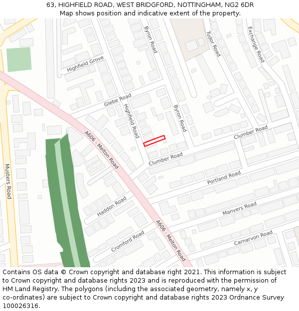 63, HIGHFIELD ROAD, WEST BRIDGFORD, NOTTINGHAM, NG2 6DR: Location map and indicative extent of plot