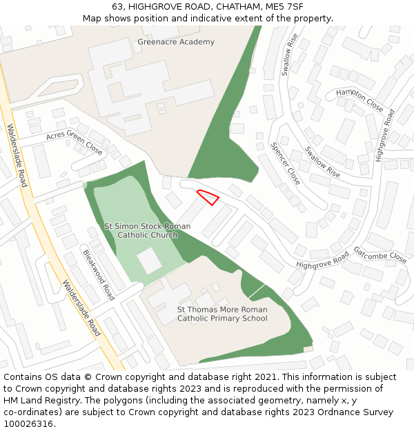 63, HIGHGROVE ROAD, CHATHAM, ME5 7SF: Location map and indicative extent of plot