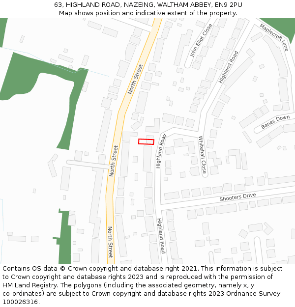 63, HIGHLAND ROAD, NAZEING, WALTHAM ABBEY, EN9 2PU: Location map and indicative extent of plot