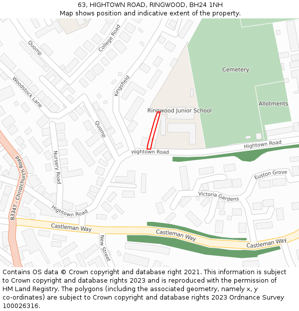 63, HIGHTOWN ROAD, RINGWOOD, BH24 1NH: Location map and indicative extent of plot