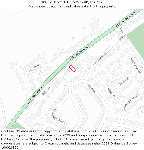 63, HOLBORN HILL, ORMSKIRK, L39 4SX: Location map and indicative extent of plot