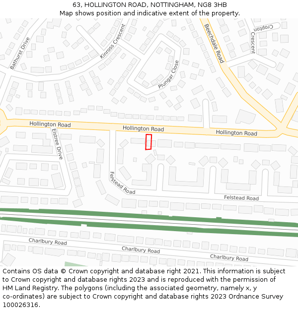 63, HOLLINGTON ROAD, NOTTINGHAM, NG8 3HB: Location map and indicative extent of plot