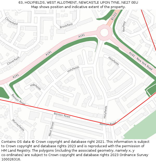 63, HOLYFIELDS, WEST ALLOTMENT, NEWCASTLE UPON TYNE, NE27 0EU: Location map and indicative extent of plot