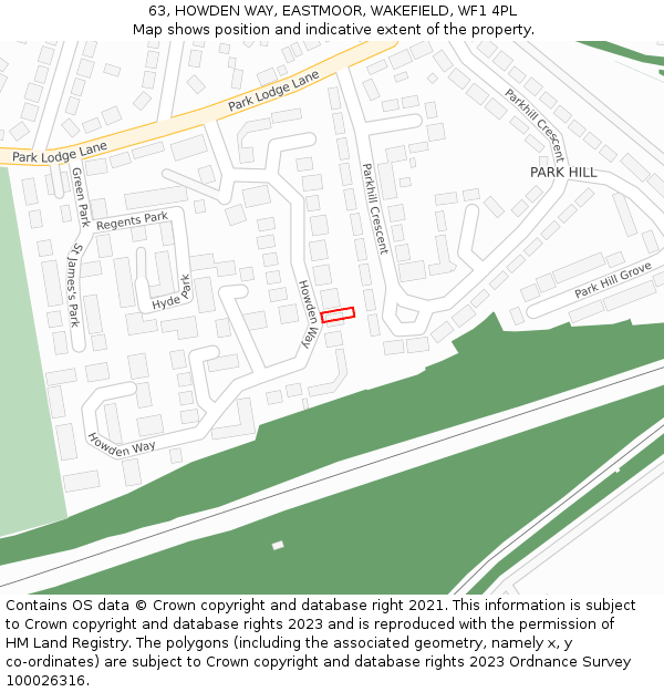 63, HOWDEN WAY, EASTMOOR, WAKEFIELD, WF1 4PL: Location map and indicative extent of plot