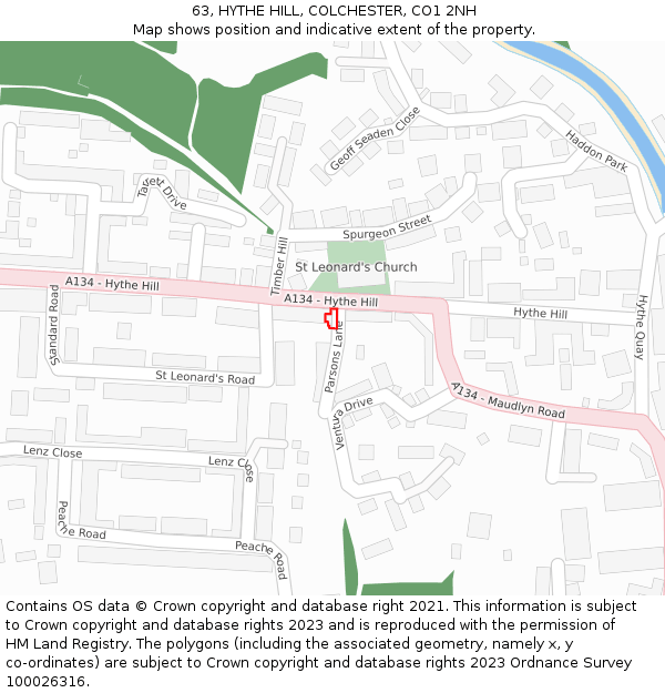 63, HYTHE HILL, COLCHESTER, CO1 2NH: Location map and indicative extent of plot