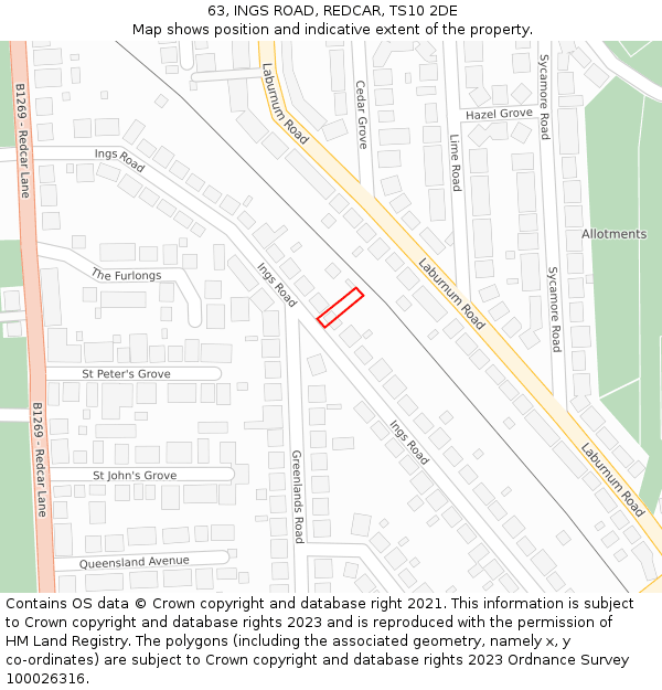 63, INGS ROAD, REDCAR, TS10 2DE: Location map and indicative extent of plot