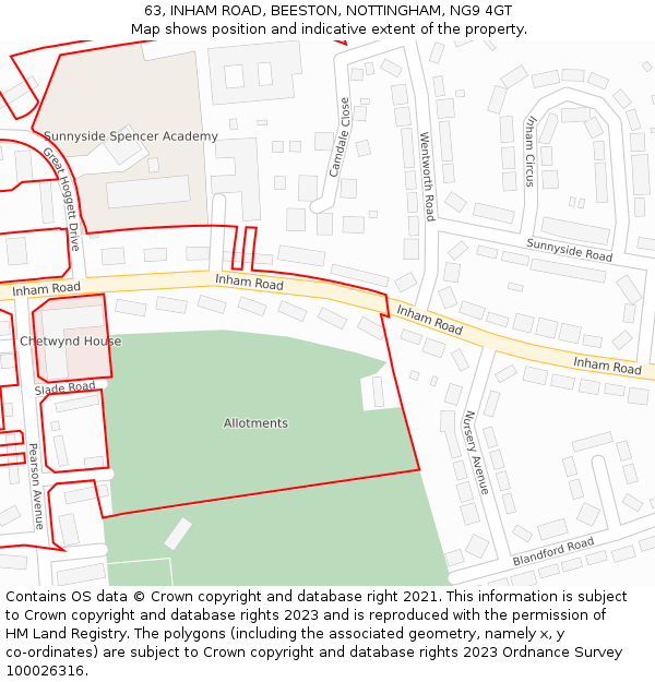 63, INHAM ROAD, BEESTON, NOTTINGHAM, NG9 4GT: Location map and indicative extent of plot