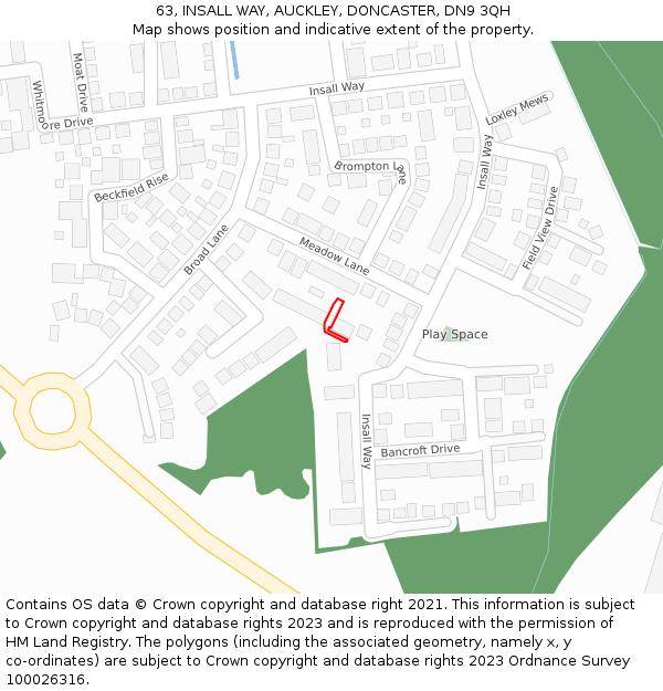 63, INSALL WAY, AUCKLEY, DONCASTER, DN9 3QH: Location map and indicative extent of plot