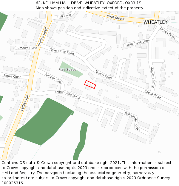 63, KELHAM HALL DRIVE, WHEATLEY, OXFORD, OX33 1SL: Location map and indicative extent of plot