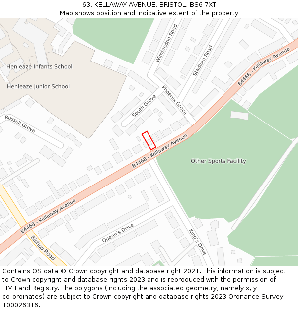 63, KELLAWAY AVENUE, BRISTOL, BS6 7XT: Location map and indicative extent of plot