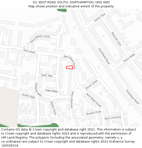 63, KENT ROAD SOUTH, NORTHAMPTON, NN5 4WD: Location map and indicative extent of plot