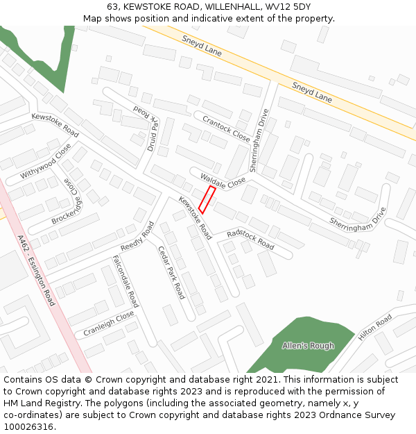 63, KEWSTOKE ROAD, WILLENHALL, WV12 5DY: Location map and indicative extent of plot