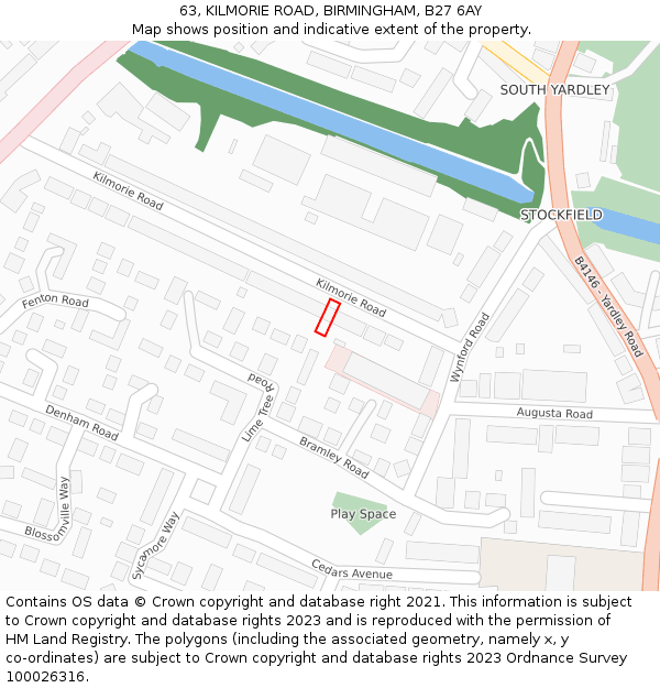 63, KILMORIE ROAD, BIRMINGHAM, B27 6AY: Location map and indicative extent of plot