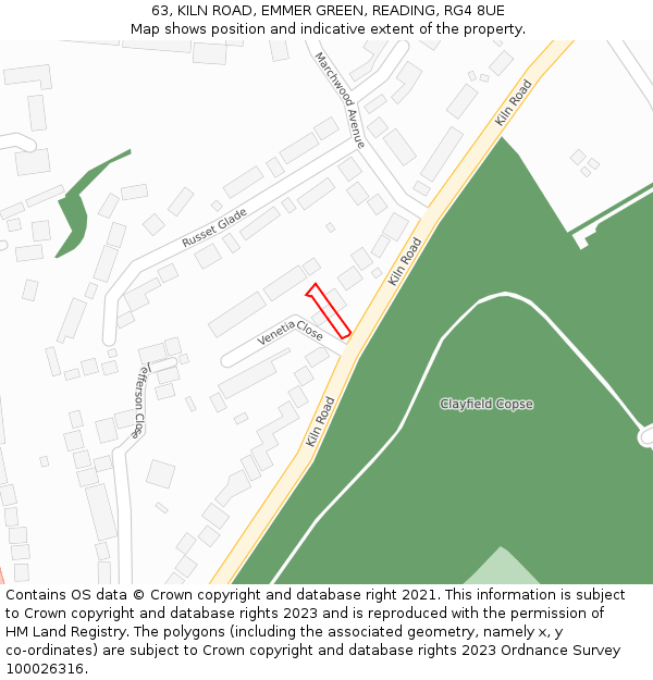 63, KILN ROAD, EMMER GREEN, READING, RG4 8UE: Location map and indicative extent of plot