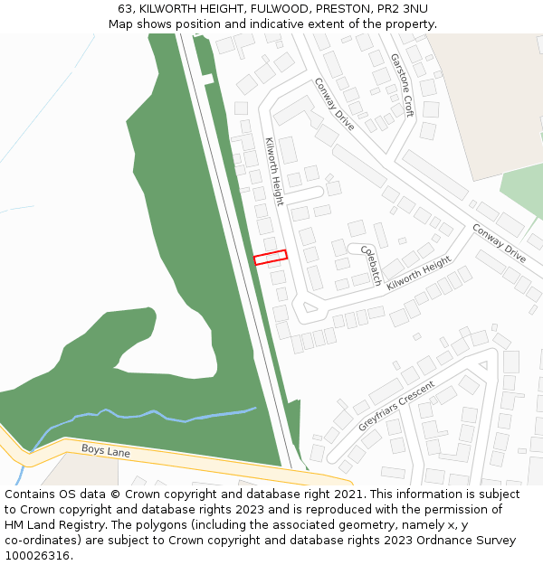 63, KILWORTH HEIGHT, FULWOOD, PRESTON, PR2 3NU: Location map and indicative extent of plot