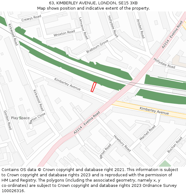 63, KIMBERLEY AVENUE, LONDON, SE15 3XB: Location map and indicative extent of plot