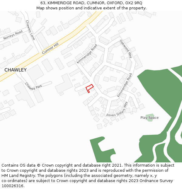 63, KIMMERIDGE ROAD, CUMNOR, OXFORD, OX2 9RQ: Location map and indicative extent of plot