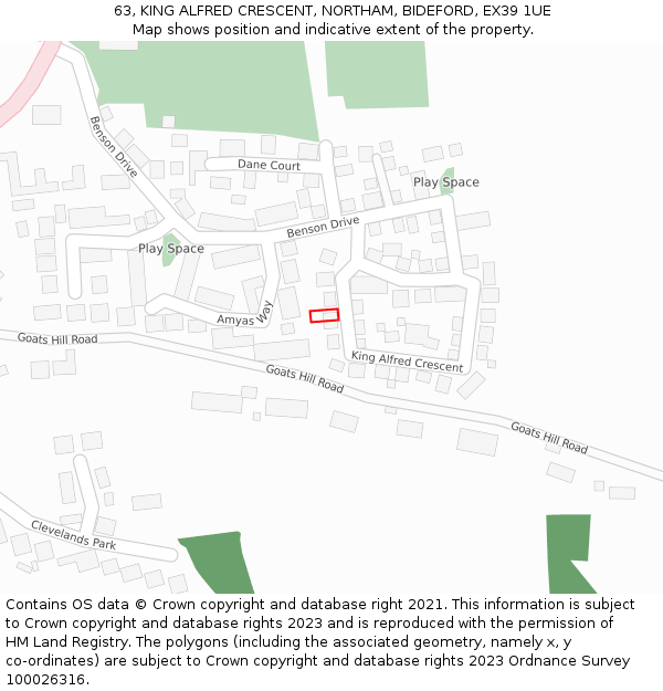 63, KING ALFRED CRESCENT, NORTHAM, BIDEFORD, EX39 1UE: Location map and indicative extent of plot