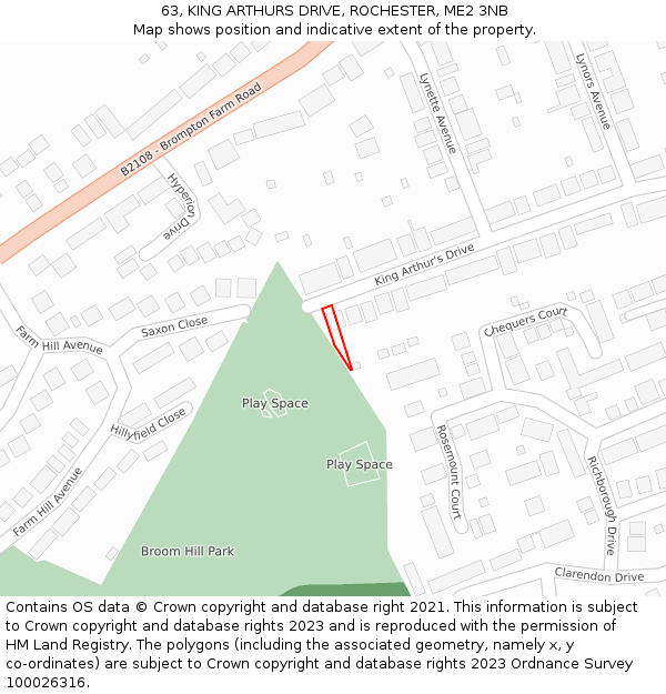 63, KING ARTHURS DRIVE, ROCHESTER, ME2 3NB: Location map and indicative extent of plot