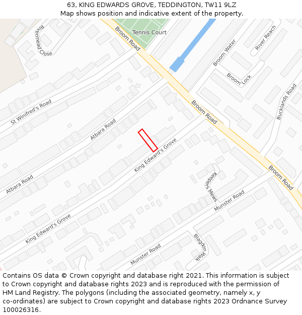 63, KING EDWARDS GROVE, TEDDINGTON, TW11 9LZ: Location map and indicative extent of plot