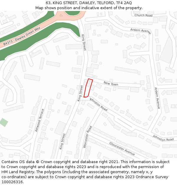 63, KING STREET, DAWLEY, TELFORD, TF4 2AQ: Location map and indicative extent of plot