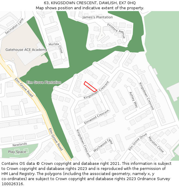 63, KINGSDOWN CRESCENT, DAWLISH, EX7 0HQ: Location map and indicative extent of plot