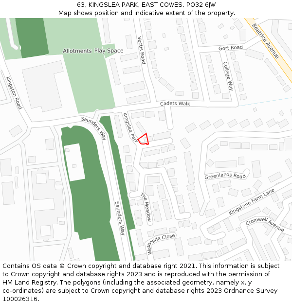 63, KINGSLEA PARK, EAST COWES, PO32 6JW: Location map and indicative extent of plot