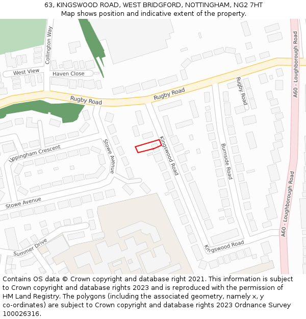 63, KINGSWOOD ROAD, WEST BRIDGFORD, NOTTINGHAM, NG2 7HT: Location map and indicative extent of plot