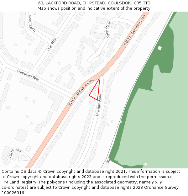 63, LACKFORD ROAD, CHIPSTEAD, COULSDON, CR5 3TB: Location map and indicative extent of plot