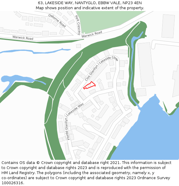 63, LAKESIDE WAY, NANTYGLO, EBBW VALE, NP23 4EN: Location map and indicative extent of plot
