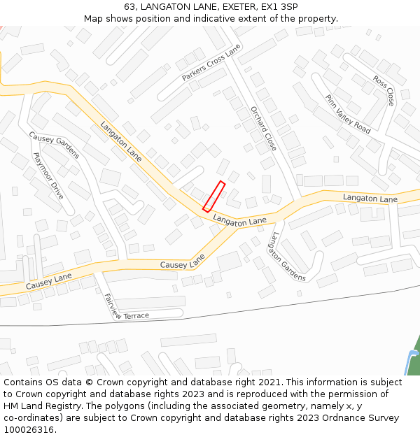 63, LANGATON LANE, EXETER, EX1 3SP: Location map and indicative extent of plot