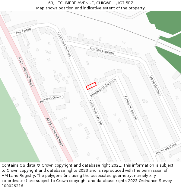 63, LECHMERE AVENUE, CHIGWELL, IG7 5EZ: Location map and indicative extent of plot