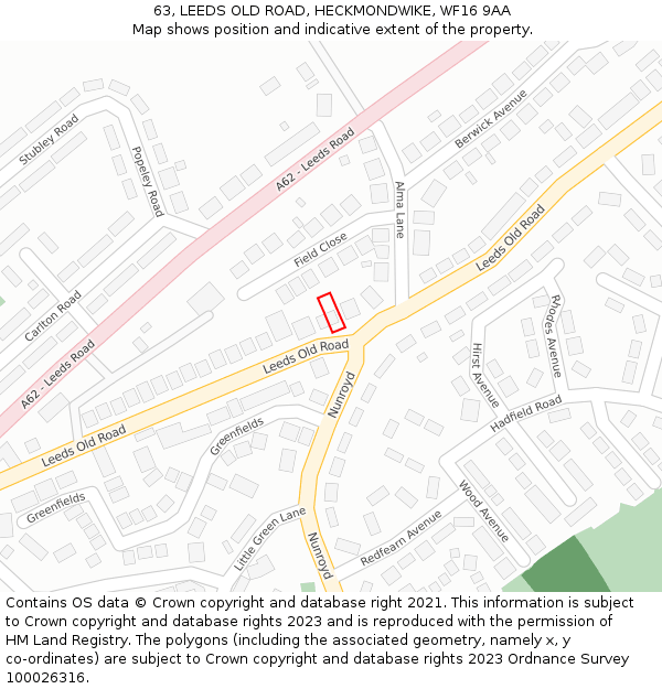 63, LEEDS OLD ROAD, HECKMONDWIKE, WF16 9AA: Location map and indicative extent of plot