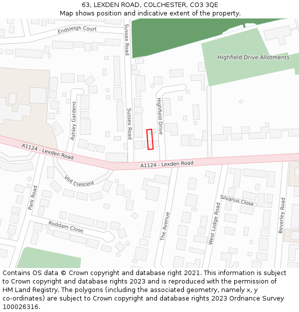 63, LEXDEN ROAD, COLCHESTER, CO3 3QE: Location map and indicative extent of plot