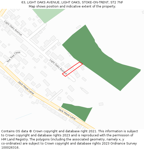 63, LIGHT OAKS AVENUE, LIGHT OAKS, STOKE-ON-TRENT, ST2 7NF: Location map and indicative extent of plot
