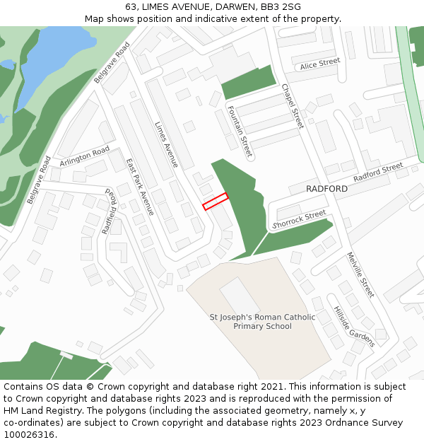 63, LIMES AVENUE, DARWEN, BB3 2SG: Location map and indicative extent of plot